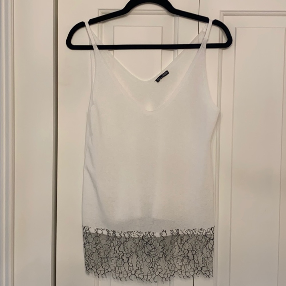 Zara Small Top White Black Lace Detail